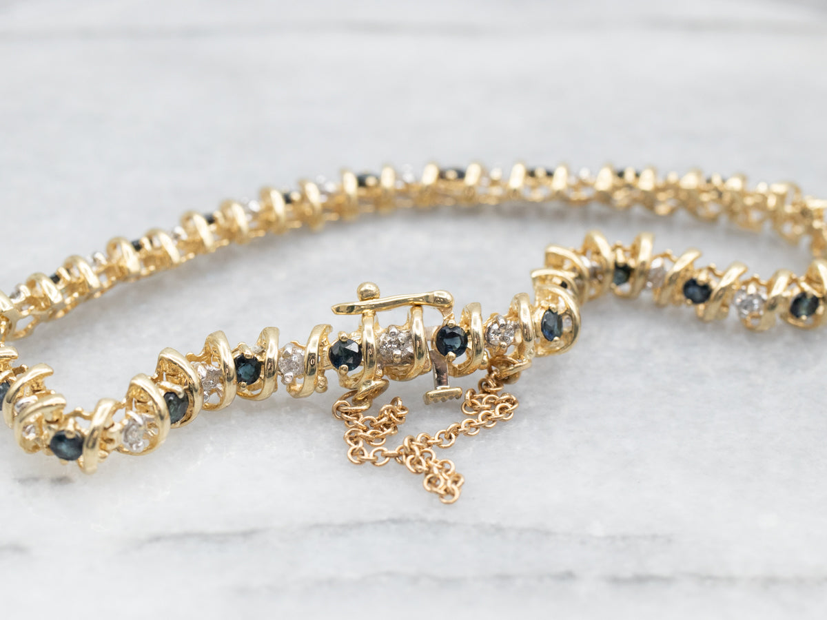 Yellow Gold Diamond and Sapphire Tennis Bracelet