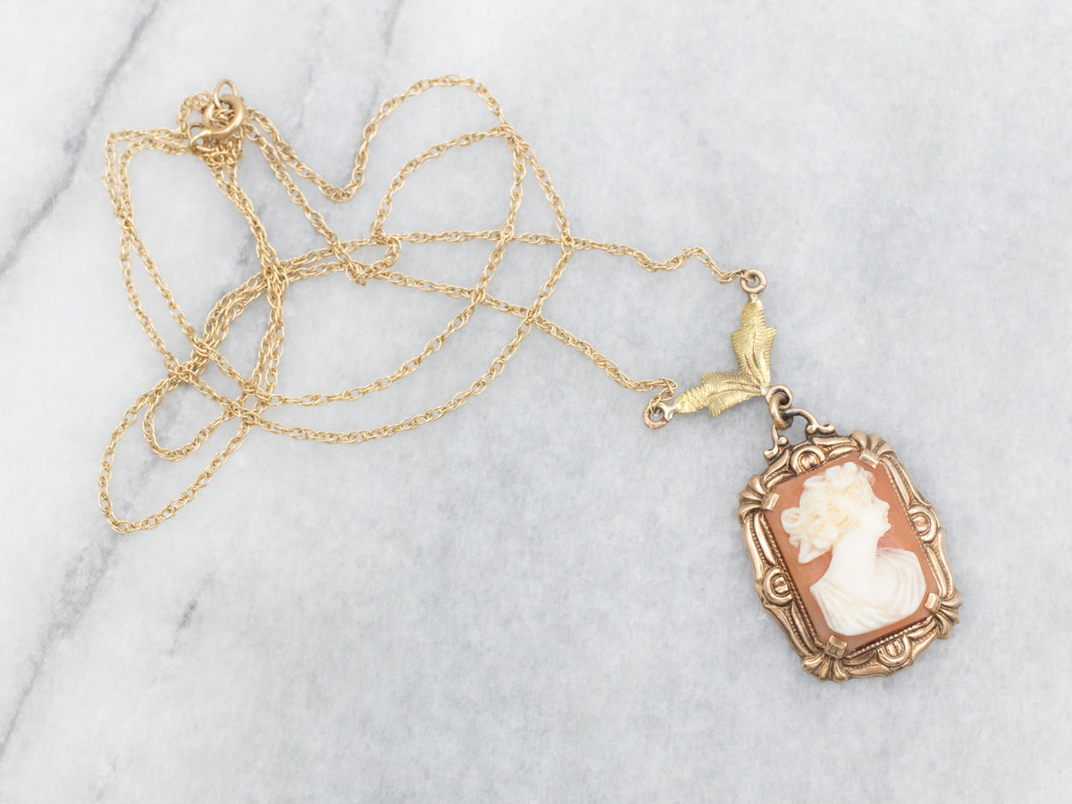 Yellow Gold Cameo Pendant on Rope Chain