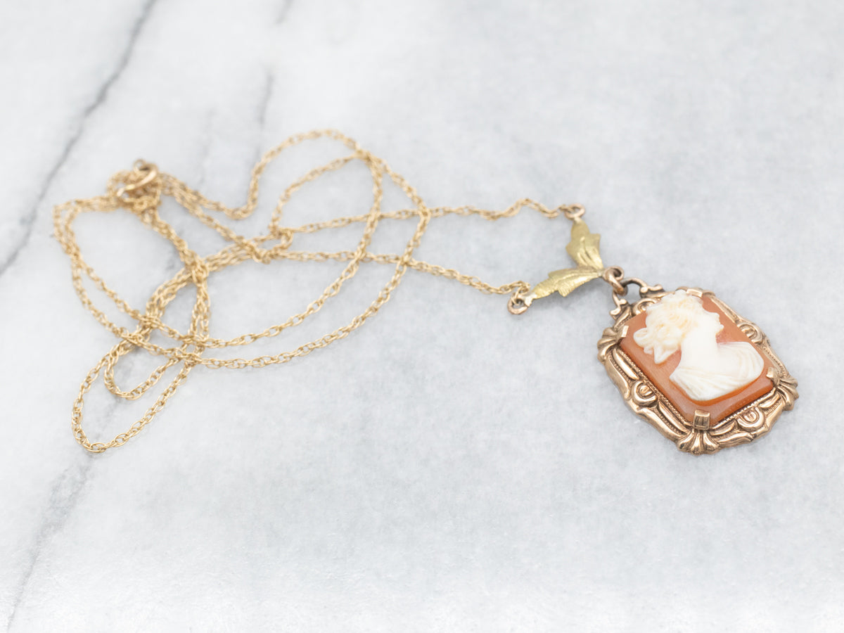 Yellow Gold Cameo Pendant on Rope Chain