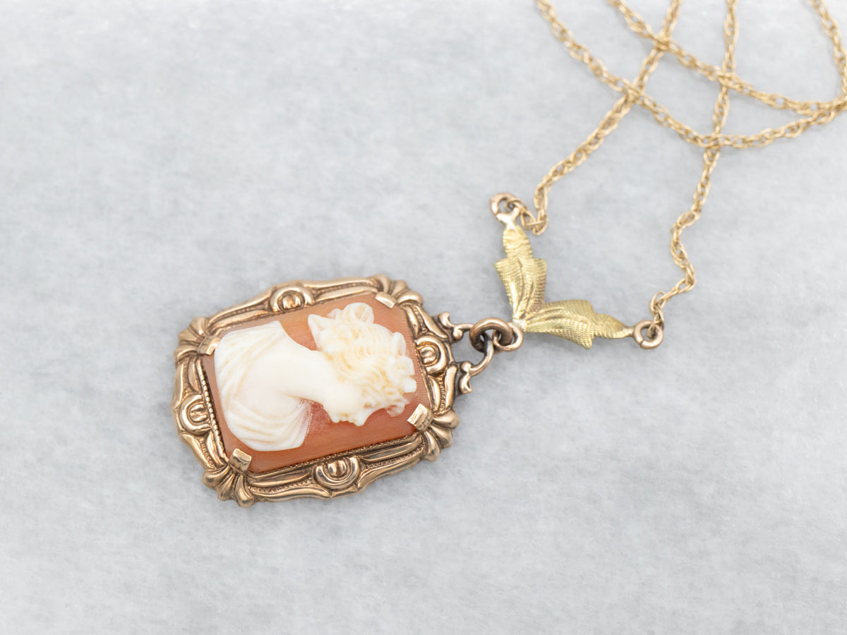 Yellow Gold Cameo Pendant on Rope Chain