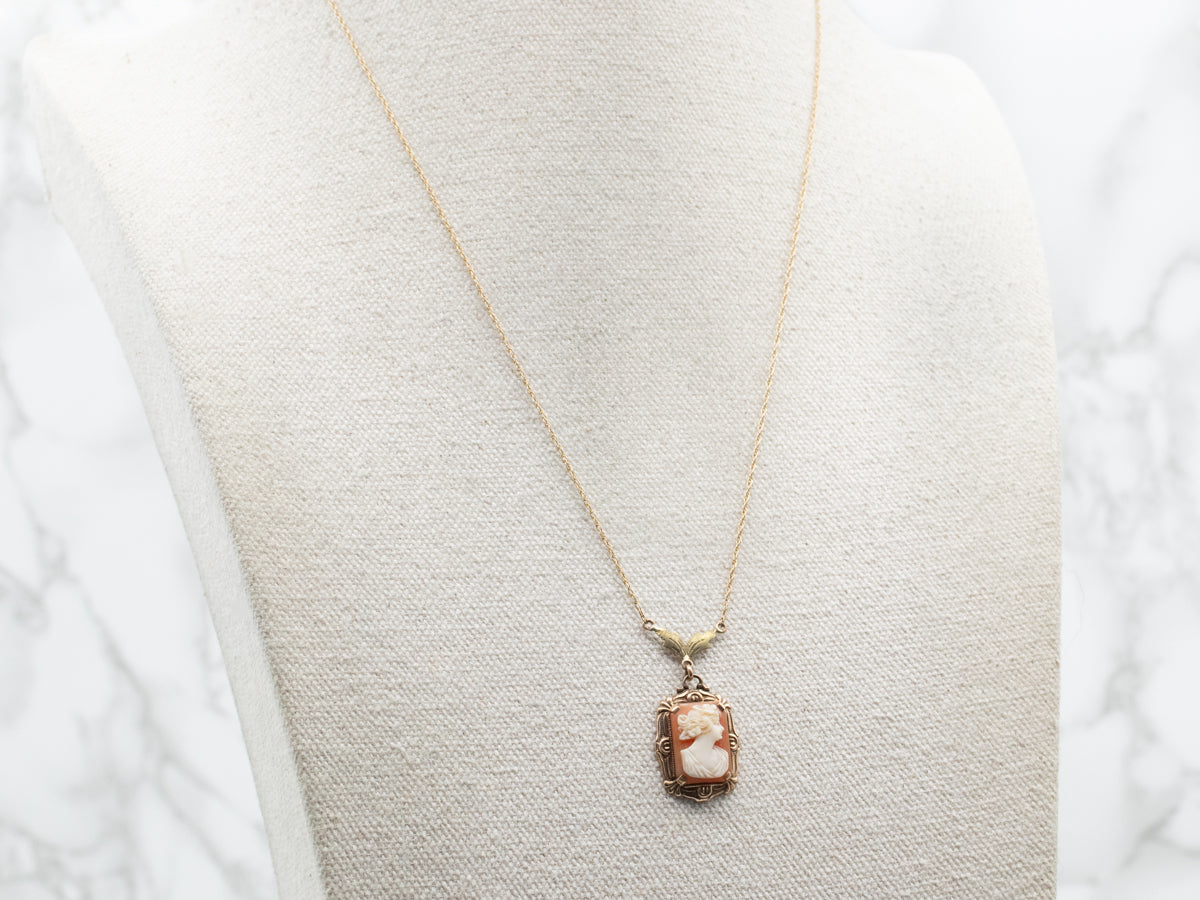Yellow Gold Cameo Pendant on Rope Chain