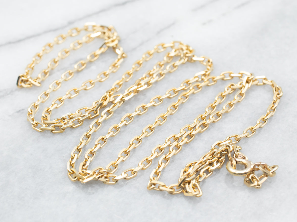 Long Italian Gold Rectangular Link Chain