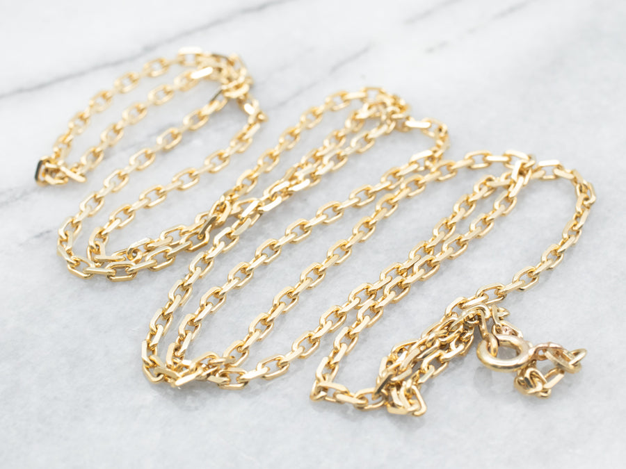Long Italian Gold Rectangular Link Chain