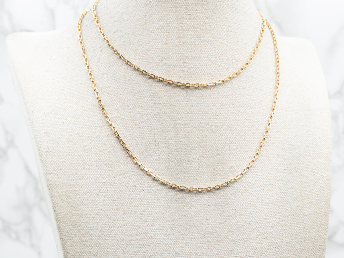 Long Italian Gold Rectangular Link Chain