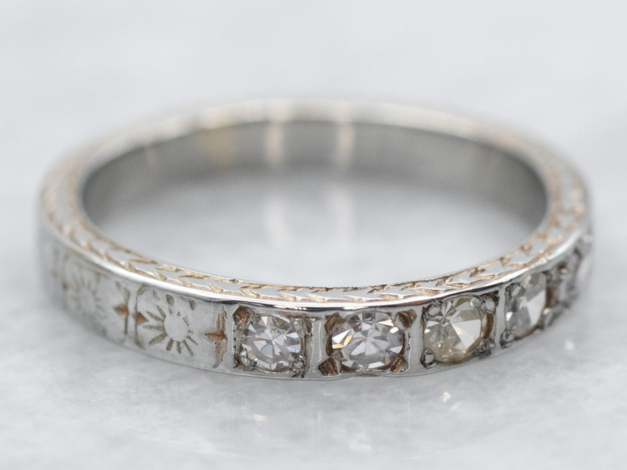 Antique Forget-Me-Not Wheat Pattern Diamond Band