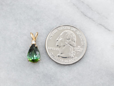 Teardrop Green Tourmaline Pendant with Diamond Accent