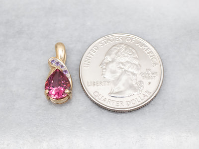 Teardrop Pink Tourmaline Pendant with Amethyst Accents