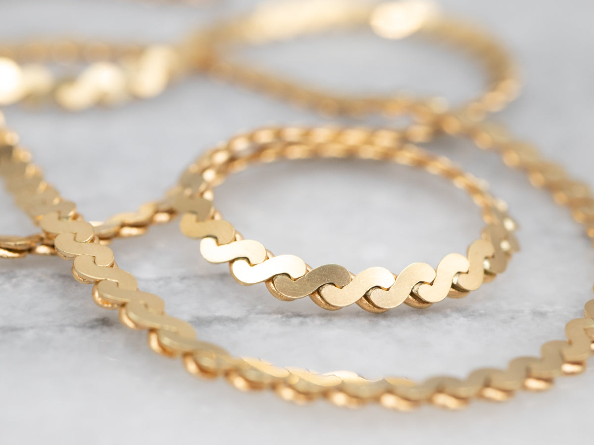 Wide Yellow Gold Serpentine Chain with Spring Ring Clasp