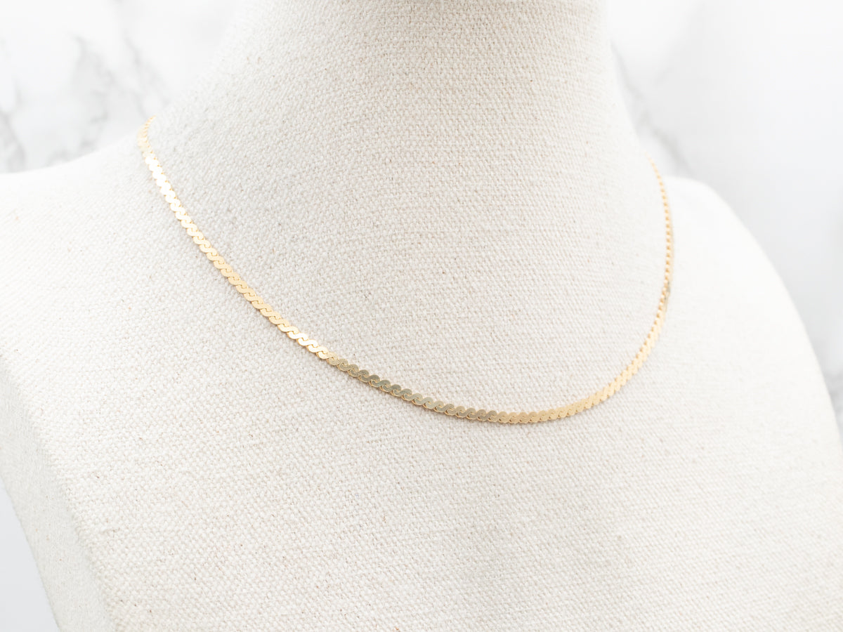 Wide Yellow Gold Serpentine Chain with Spring Ring Clasp