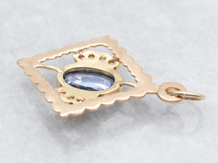 Scalloped-Gold Sapphire and Diamond Pendant