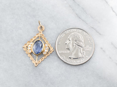 Scalloped-Gold Sapphire and Diamond Pendant