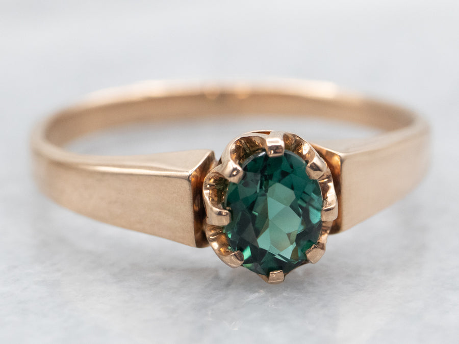 Antique Rose Gold Green Tourmaline Solitaire Ring