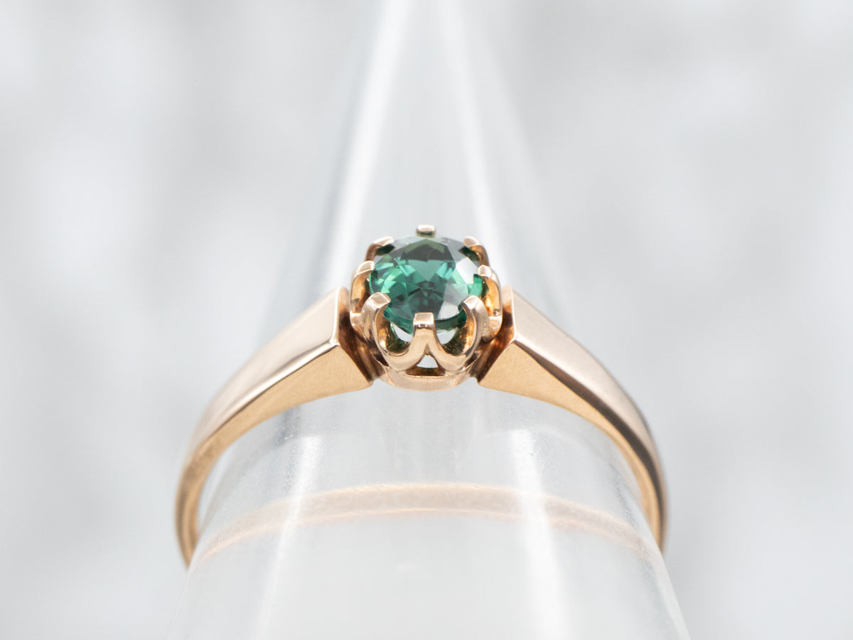 Antique Rose Gold Green Tourmaline Solitaire Ring