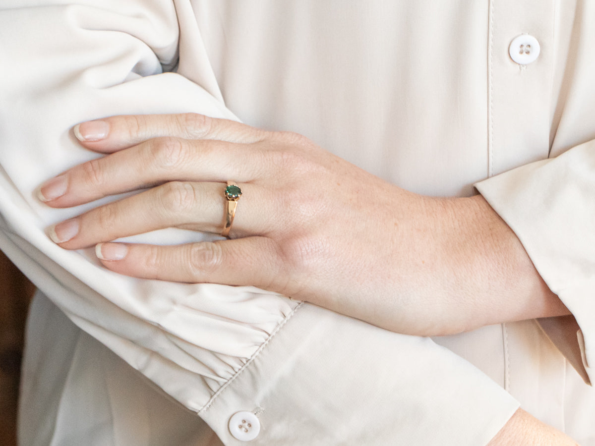 Antique Rose Gold Green Tourmaline Solitaire Ring