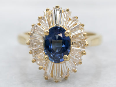 Sapphire Baguette Cut Diamond Halo Ring