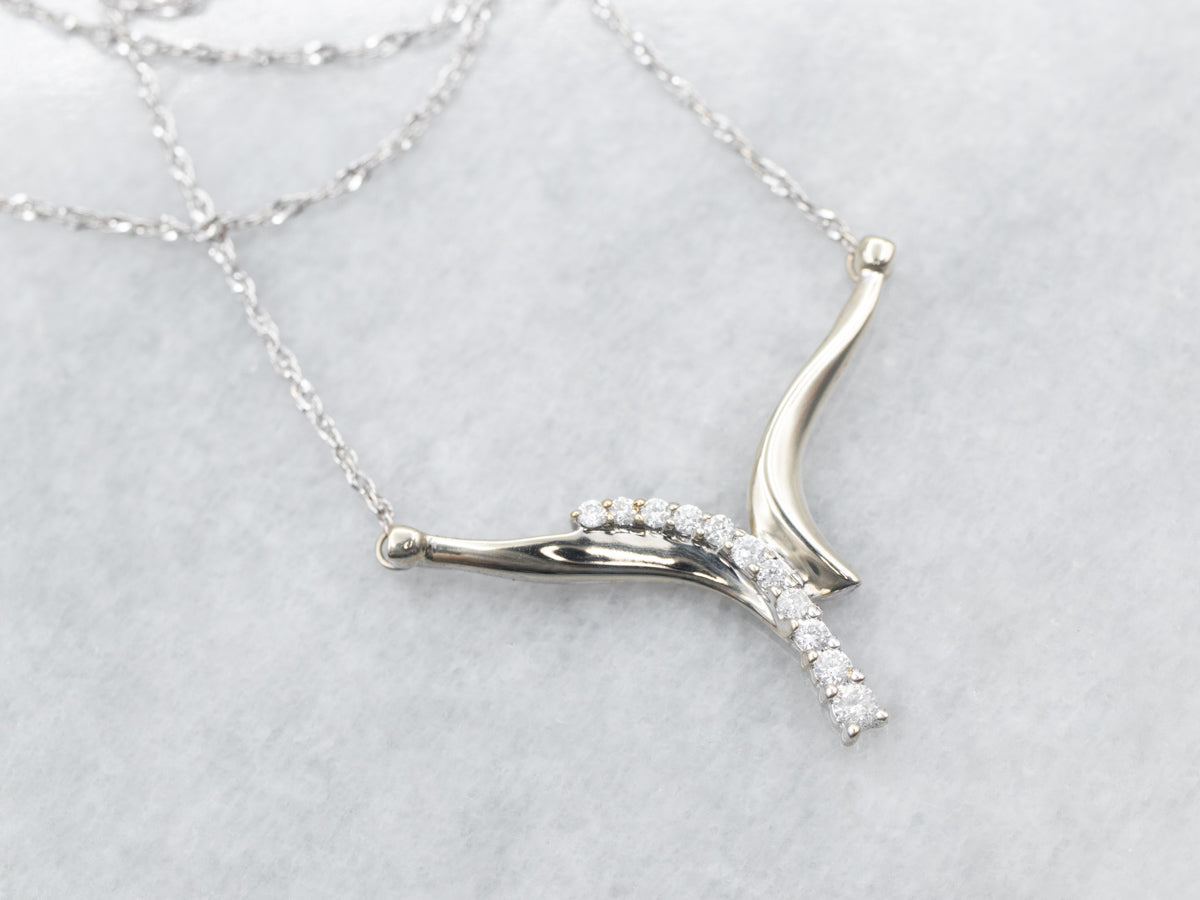 Modernist Gold Diamond Pendant Necklace