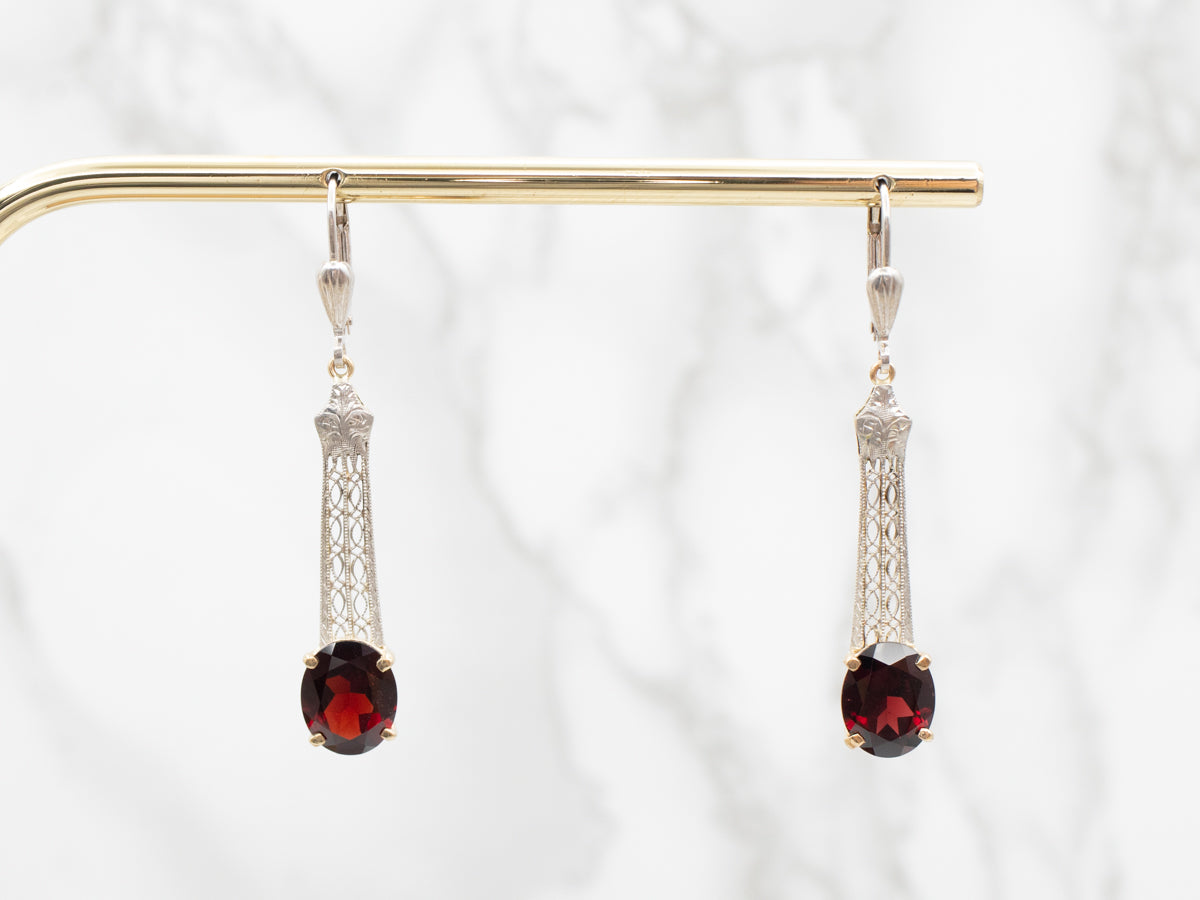 Two Tone Garnet Filigree Drop Earrings