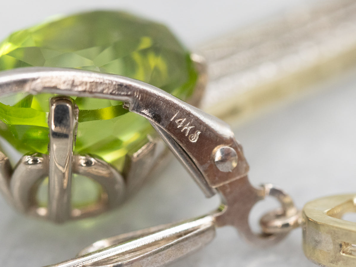 White Gold Peridot Filigree Drop Earrings