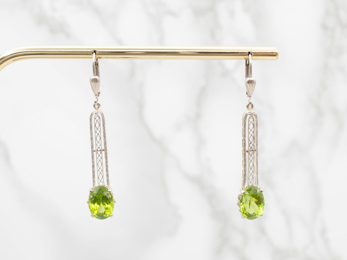 White Gold Peridot Filigree Drop Earrings