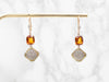 Two Tone Citrine Cufflink Conversion Drop Earrings with Diamond Accents