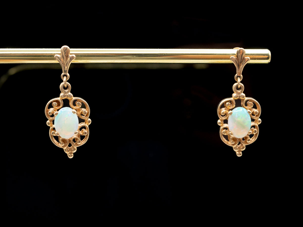 Yellow Gold Australian Opal Drop Earrings