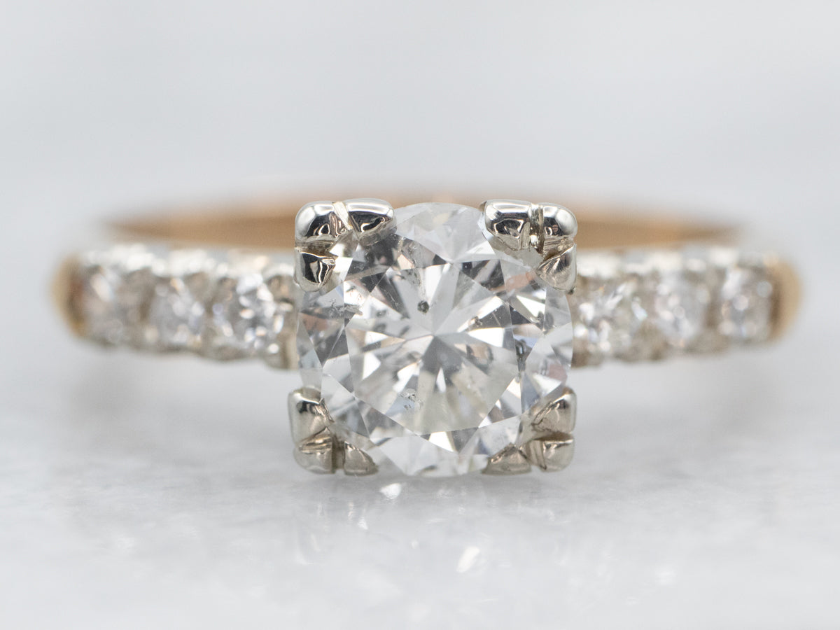 Two Tone Diamond Engagement Ring with Diamond Accents