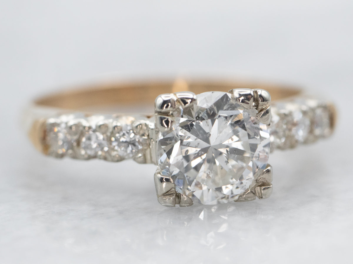 Two Tone Diamond Engagement Ring with Diamond Accents