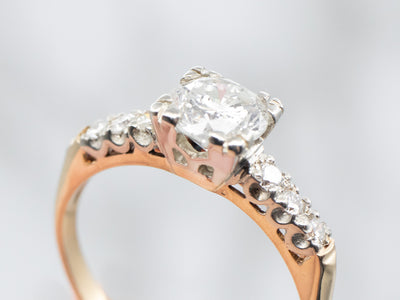 Two Tone Diamond Engagement Ring with Diamond Accents