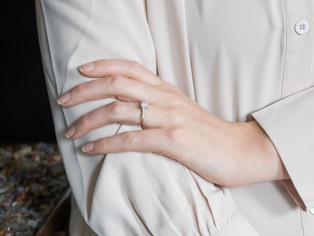 Two Tone Diamond Engagement Ring with Diamond Accents