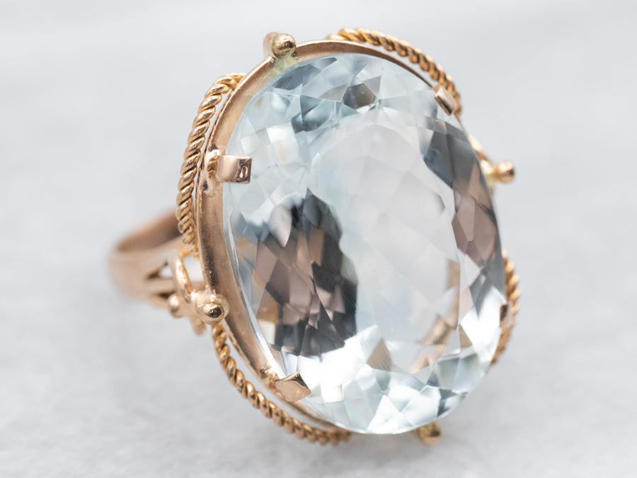 Yellow Gold Blue Topaz Solitaire Cocktail Ring