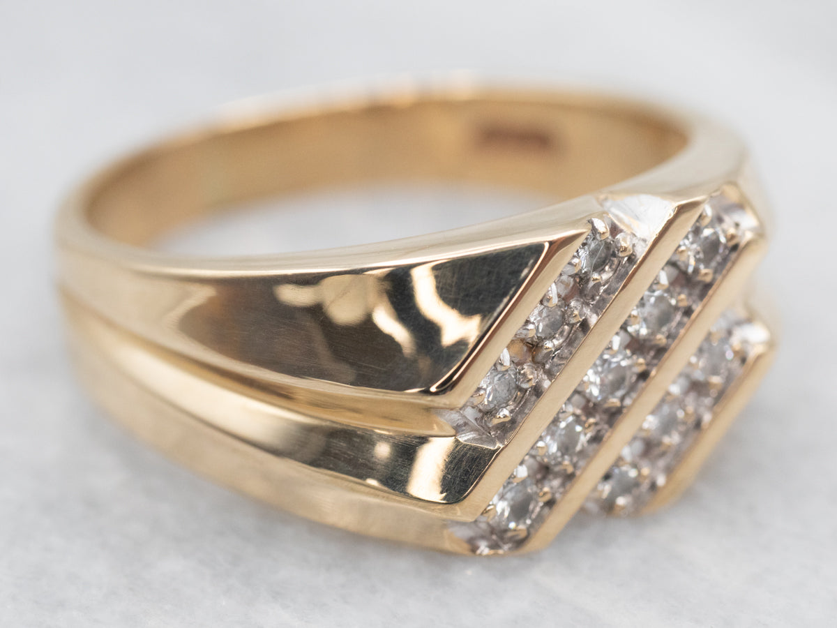 Two Tone Yellow and White Gold Diagonal Row Diamond Ring