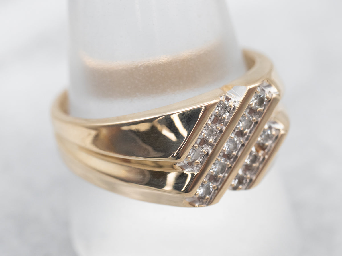 Two Tone Yellow and White Gold Diagonal Row Diamond Ring