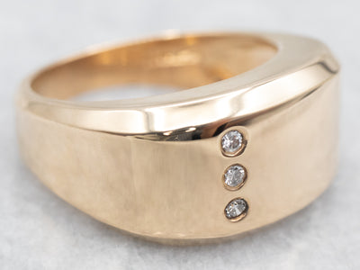 Yellow Gold Domed Signet Ring with Diamond Accents