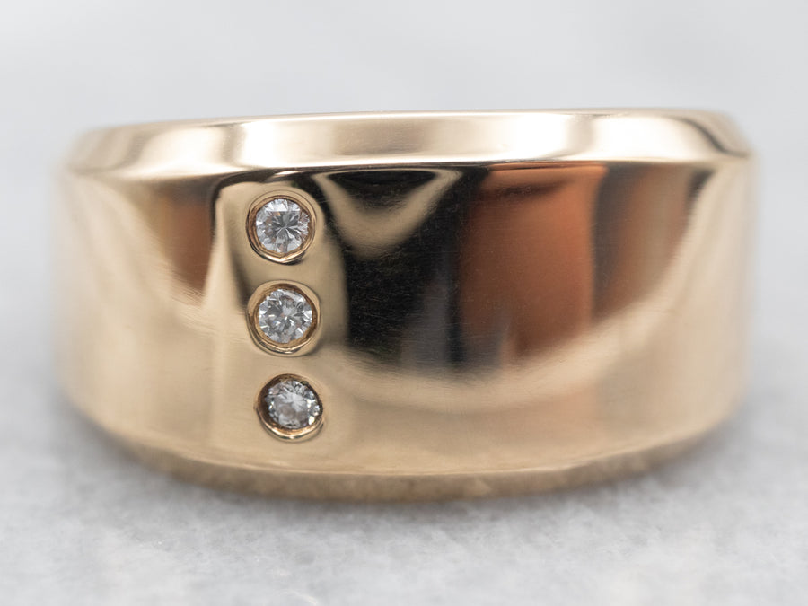 Yellow Gold Domed Signet Ring with Diamond Accents