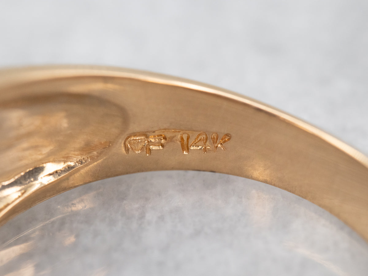 Yellow Gold Domed Signet Ring with Diamond Accents