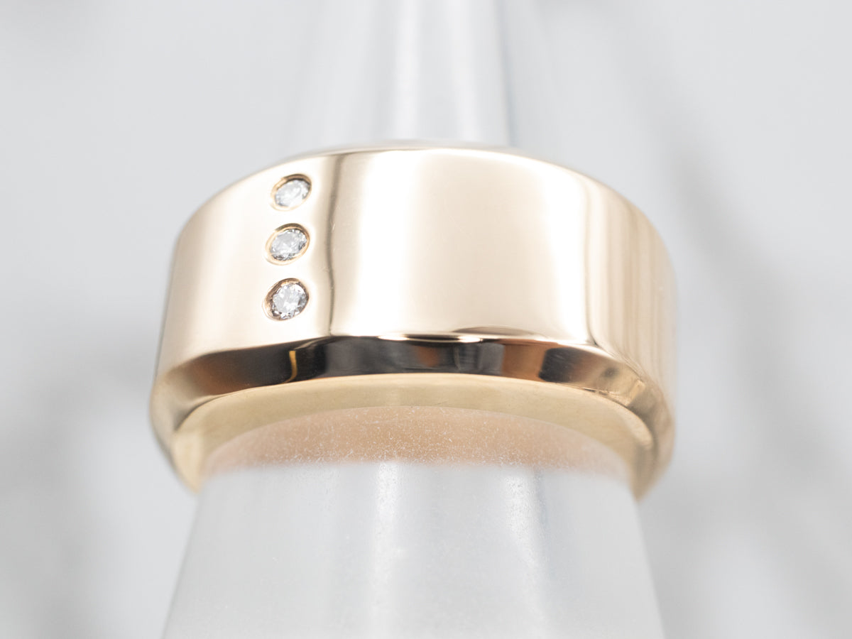 Yellow Gold Domed Signet Ring with Diamond Accents