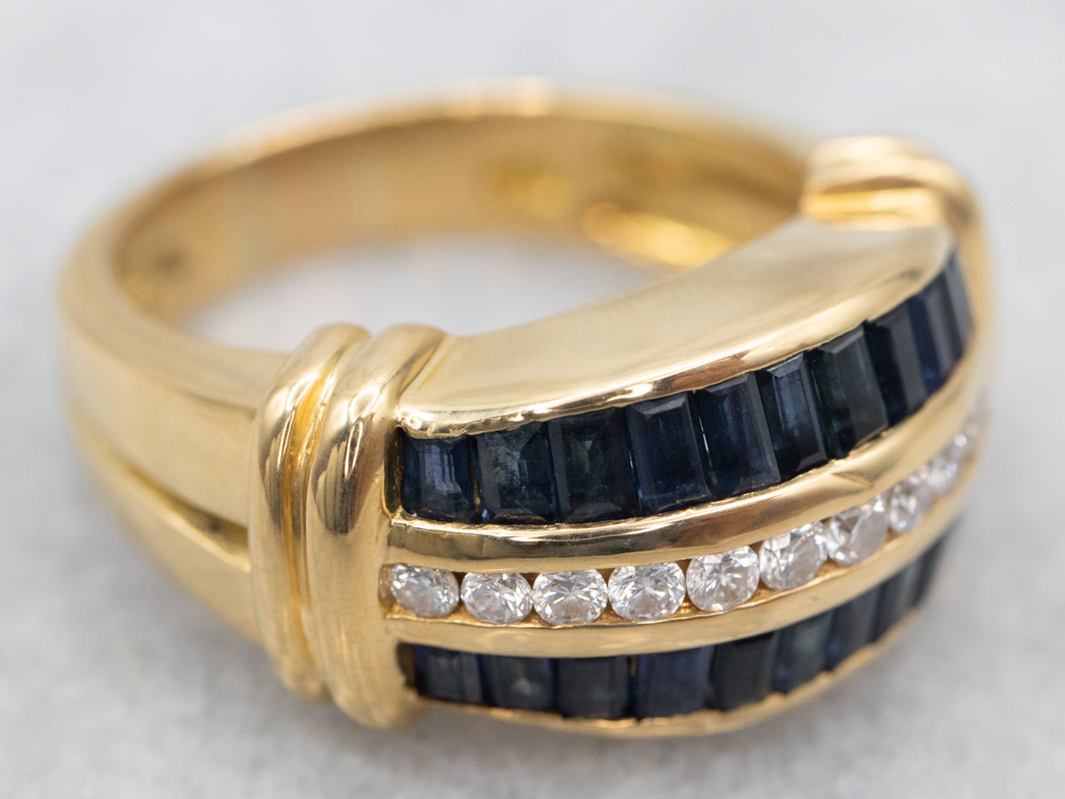 Yellow Gold Krypell Channel Set Diamond and Sapphire Ring