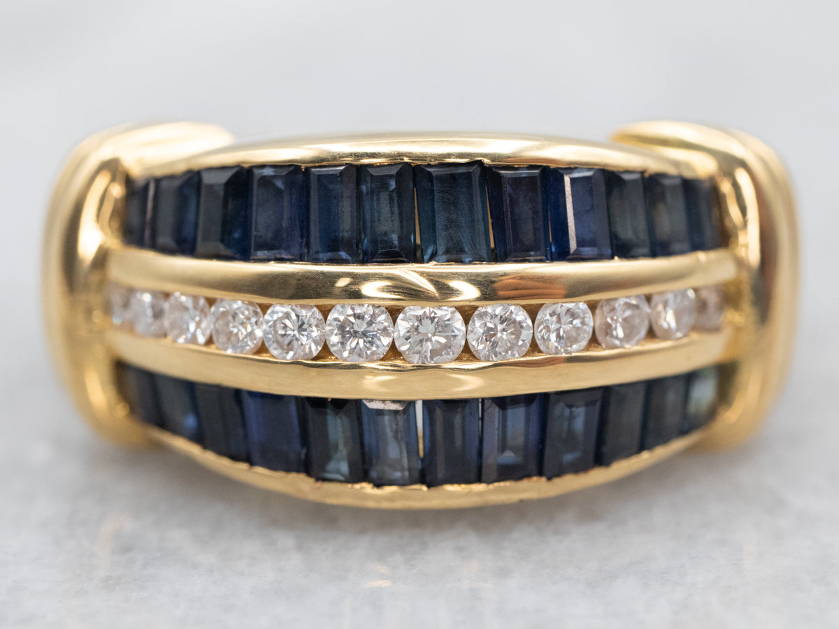 Yellow Gold Krypell Channel Set Diamond and Sapphire Ring