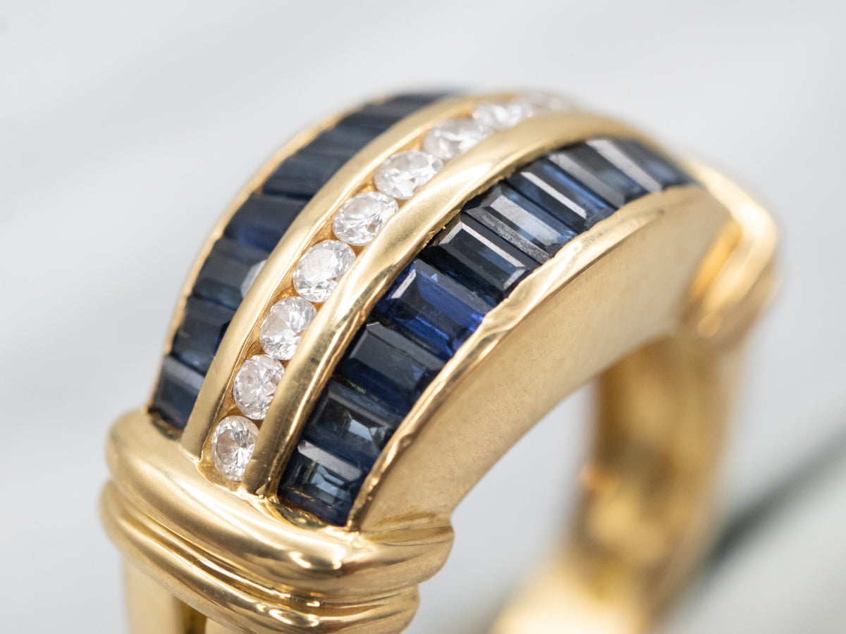 Yellow Gold Krypell Channel Set Diamond and Sapphire Ring