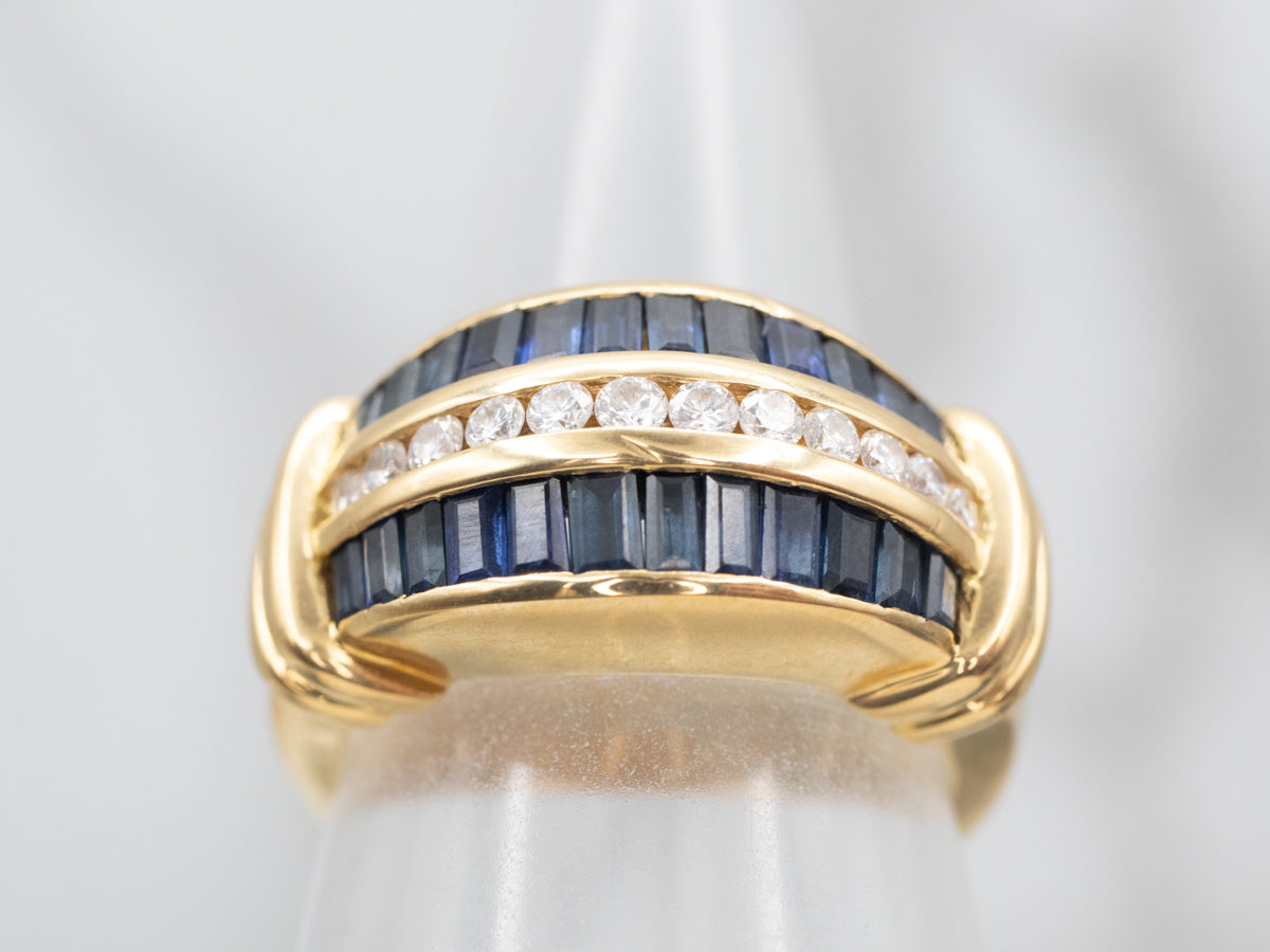 Yellow Gold Krypell Channel Set Diamond and Sapphire Ring