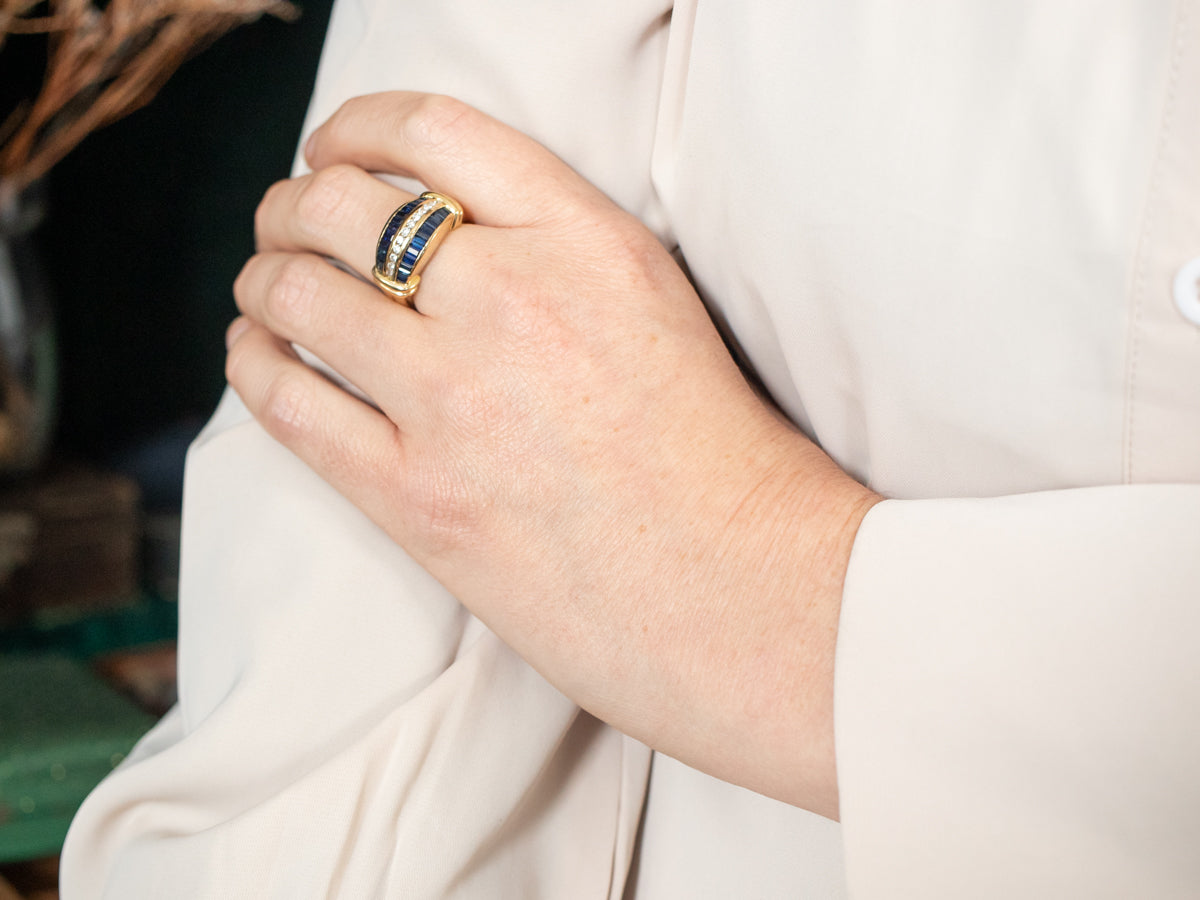 Yellow Gold Krypell Channel Set Diamond and Sapphire Ring