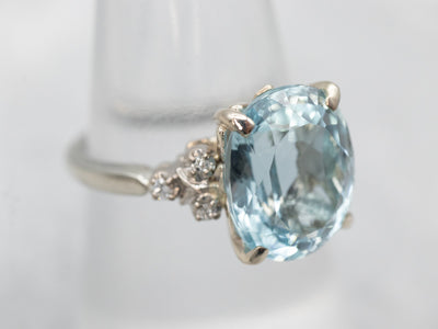 White Gold Oval Cut Aquamarine Ring with Diamond Accents