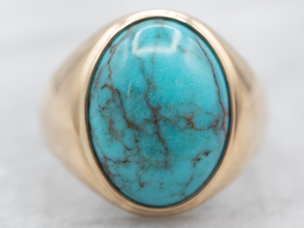 Yellow Gold Bezel Set Turquoise Solitaire Ring