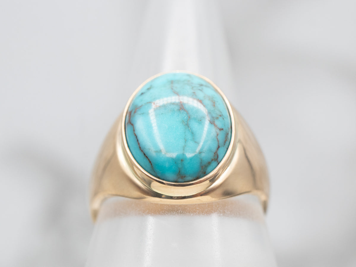 Yellow Gold Bezel Set Turquoise Solitaire Ring