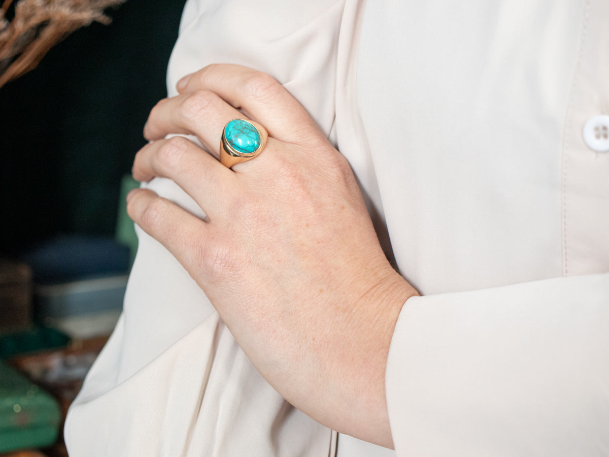 Yellow Gold Bezel Set Turquoise Solitaire Ring