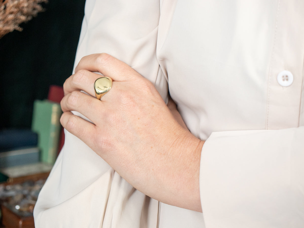 Anillo De Sello Liso De Oro Verde