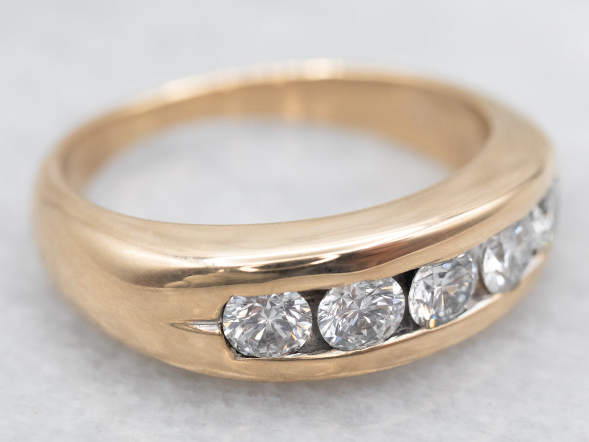 Yellow Gold Five Stone Channel Set Diamond Wedding Band