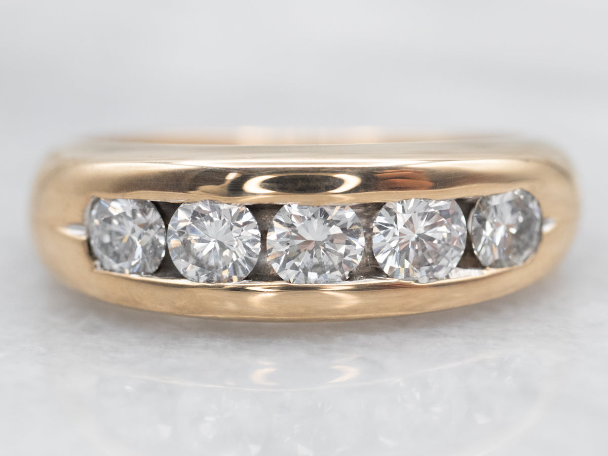 Yellow Gold Five Stone Channel Set Diamond Wedding Band