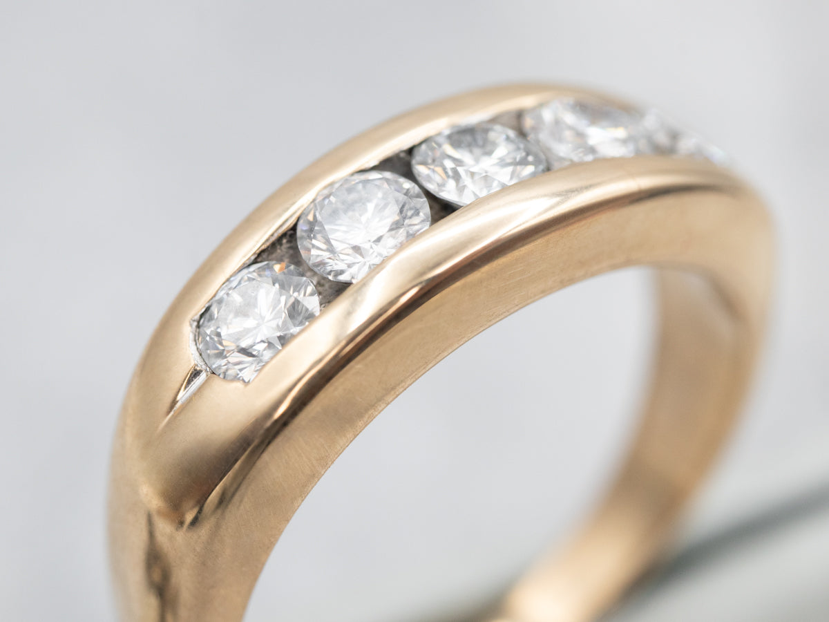 Yellow Gold Five Stone Channel Set Diamond Wedding Band