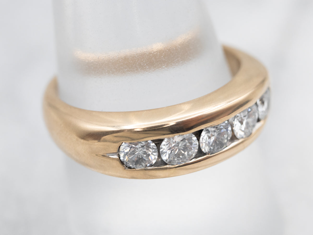 Yellow Gold Five Stone Channel Set Diamond Wedding Band